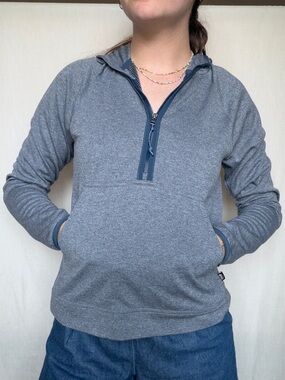 REI co-op quarter zip blue hooded front pocket pullover mid/lightweight size S